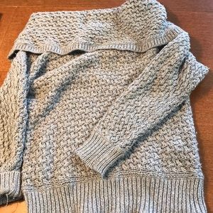 Grey knit sweater with hooded neck